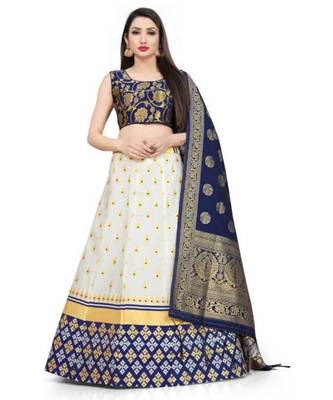 Blue White Jecard Lengha Anrakali With Blouse 1