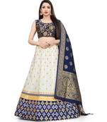 Blue White Jecard Lengha Anrakali With Blouse