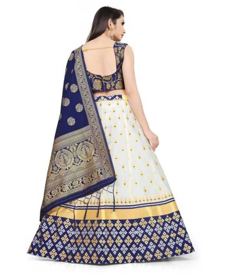 Blue White Jecard Lengha Anrakali With Blouse
