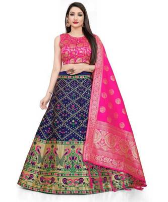Blue Jecard Lengha Anrakali With Blouse 1