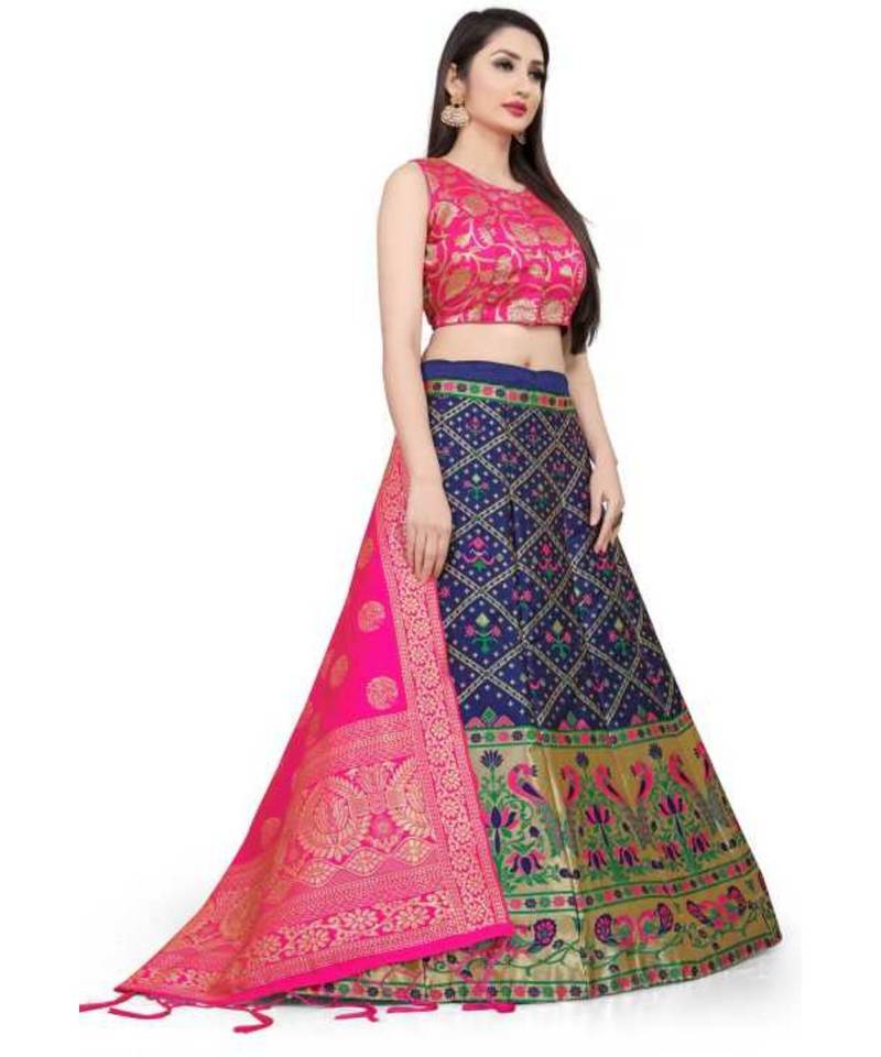 Blue Jecard Lengha Anrakali With Blouse