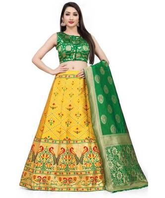 Yellow Jecard Lengha Anrakali With Blouse 1