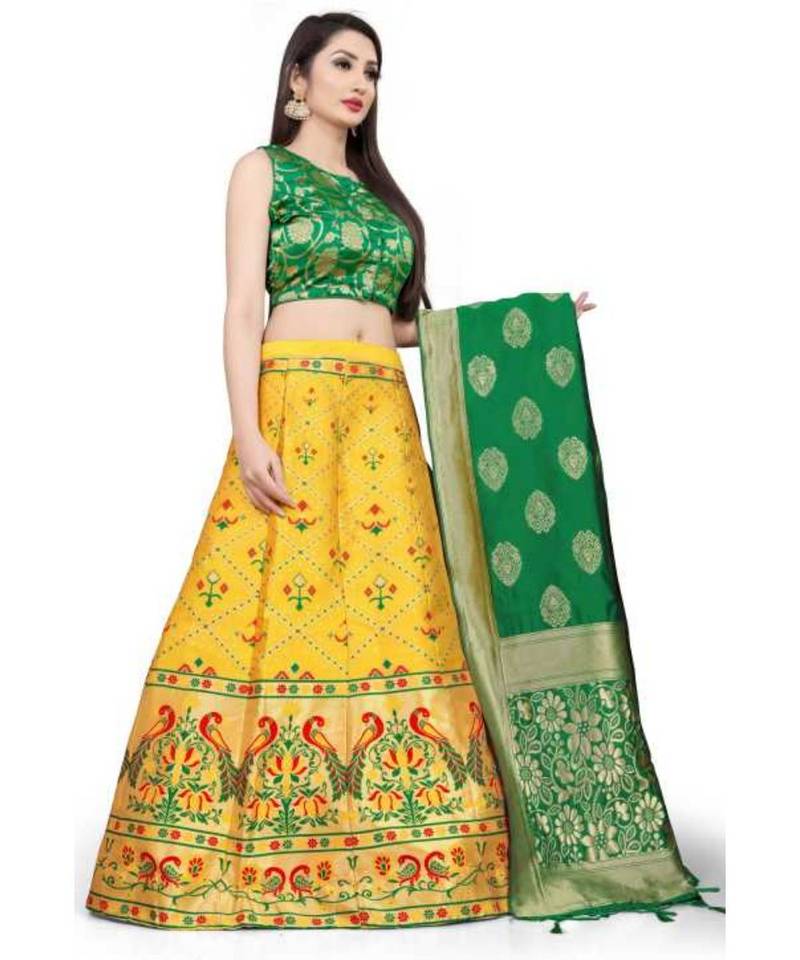 Yellow Jecard Lengha Anrakali With Blouse