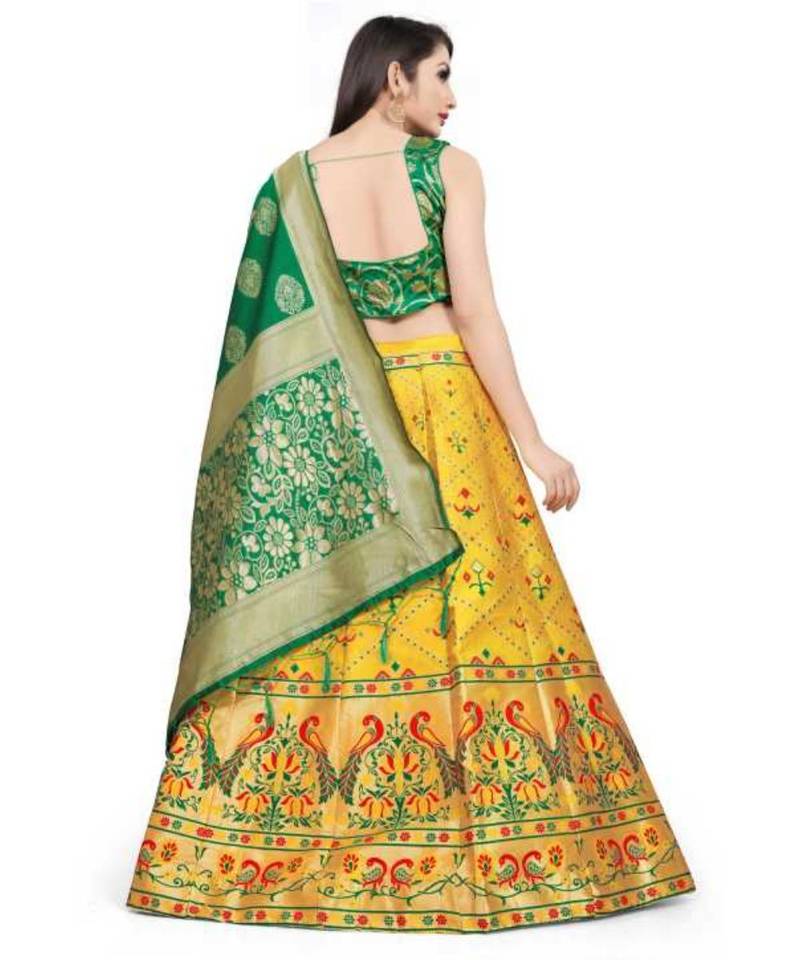 Yellow Jecard Lengha Anrakali With Blouse