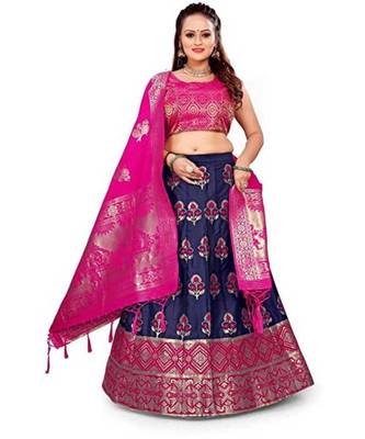 Blue Pink Jecard Lengha Anrakali With Blouse 1
