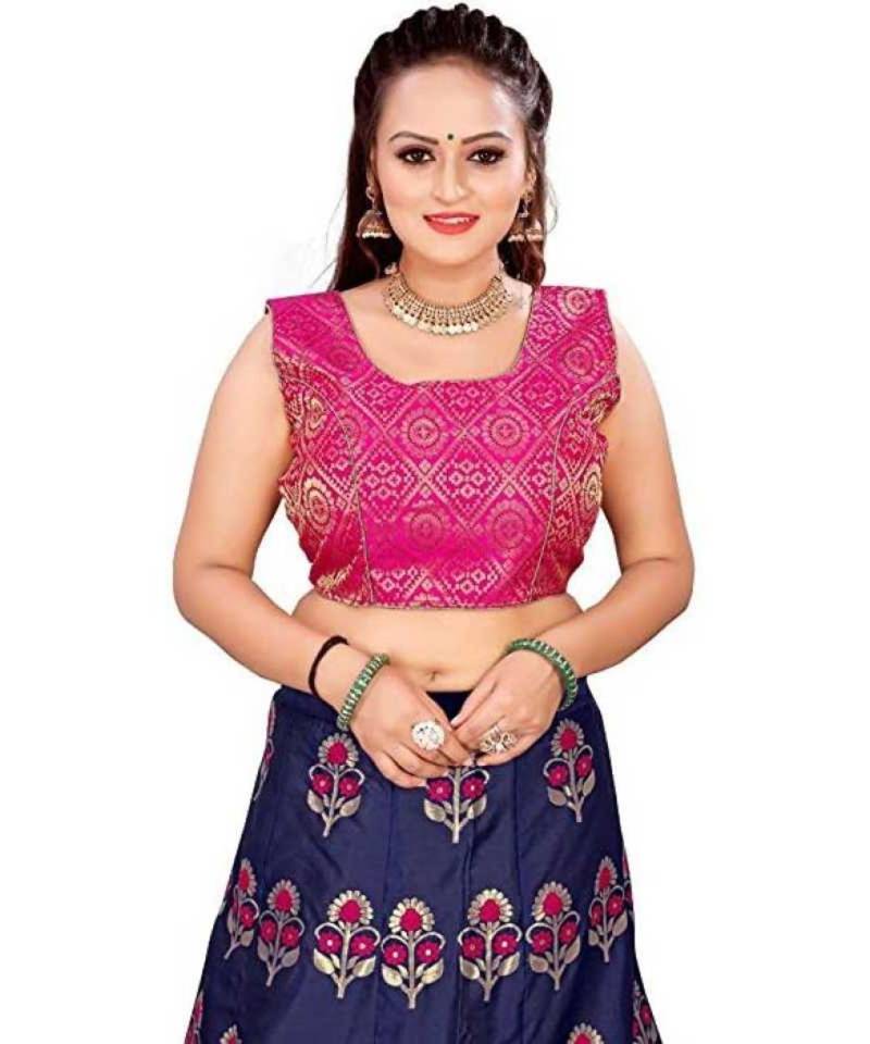 Blue Pink Jecard Lengha Anrakali With Blouse