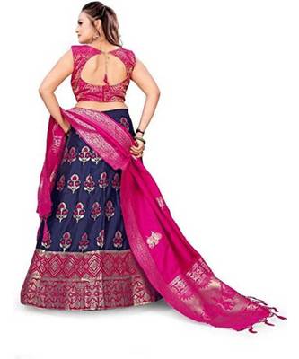 Blue Pink Jecard Lengha Anrakali With Blouse 4
