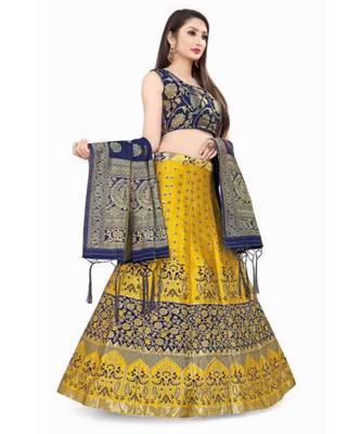 Yellow Jecard Lengha Anrakali With Blouse 1