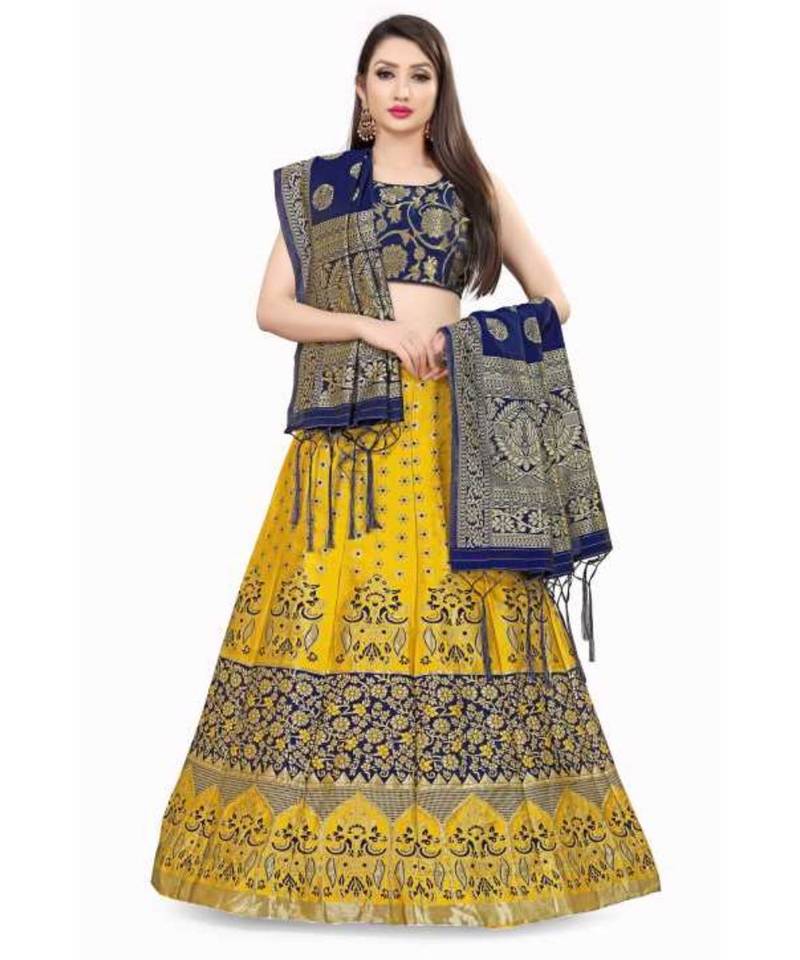 Yellow Jecard Lengha Anrakali With Blouse
