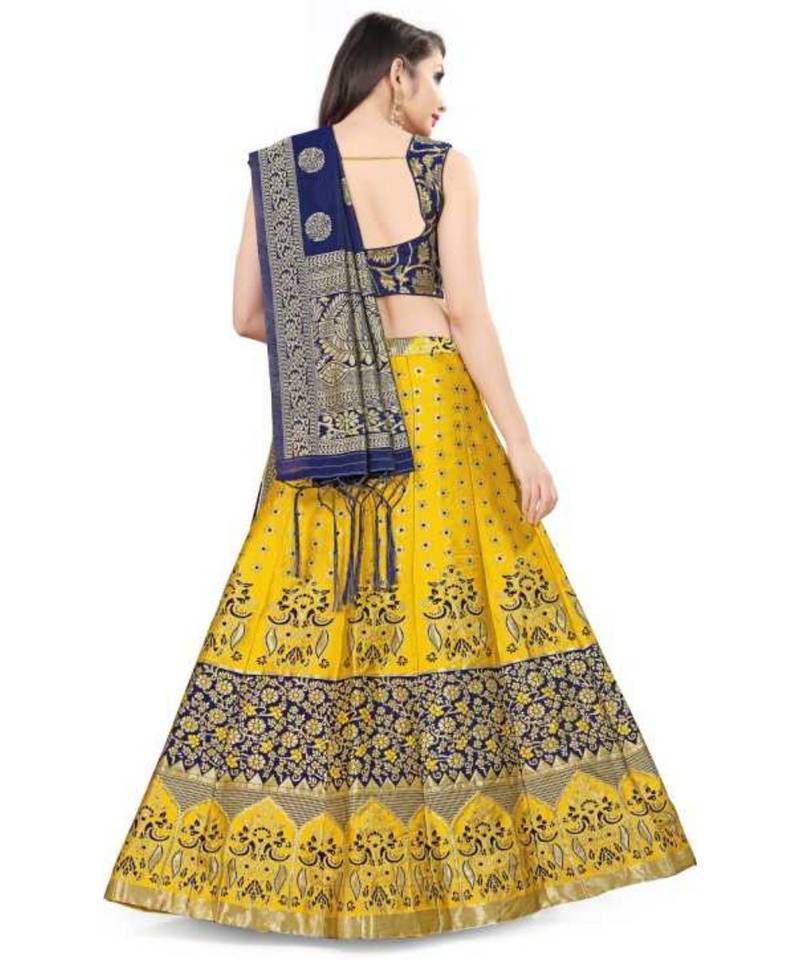 Yellow Jecard Lengha Anrakali With Blouse