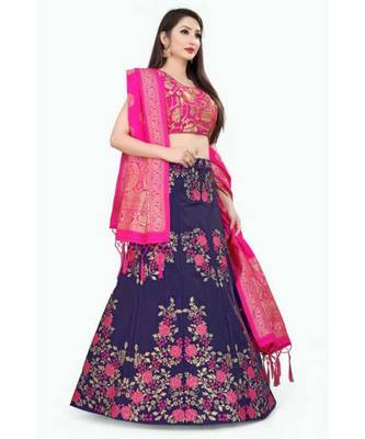 Blue Pink Jecard Lengha Anrakali With Blouse 1