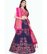 Blue Pink Jecard Lengha Anrakali With Blouse