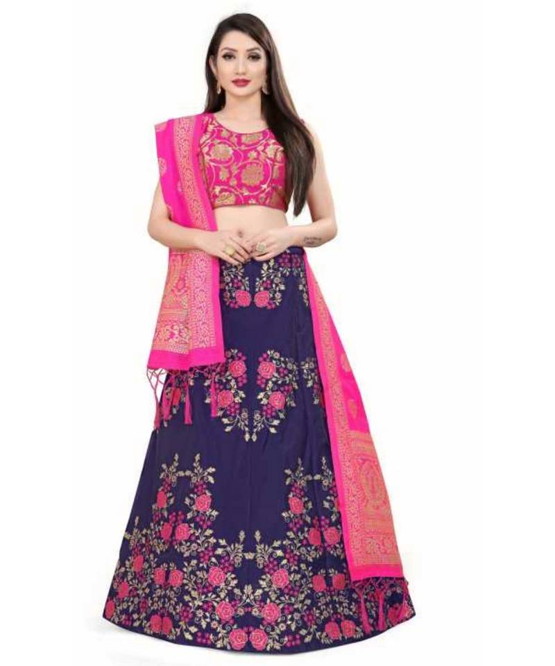 Blue Pink Jecard Lengha Anrakali With Blouse