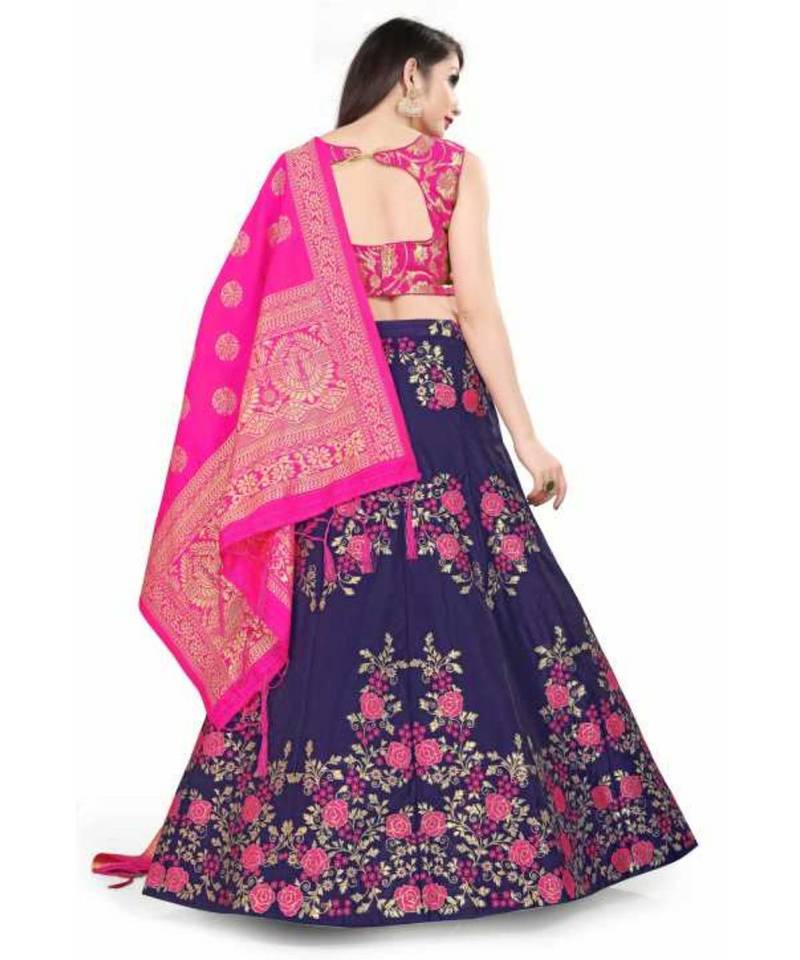 Blue Pink Jecard Lengha Anrakali With Blouse