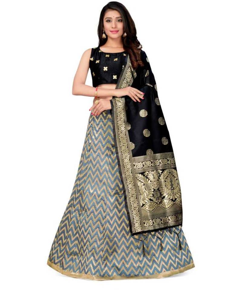 Black Jecard Lengha Anrakali With Blouse