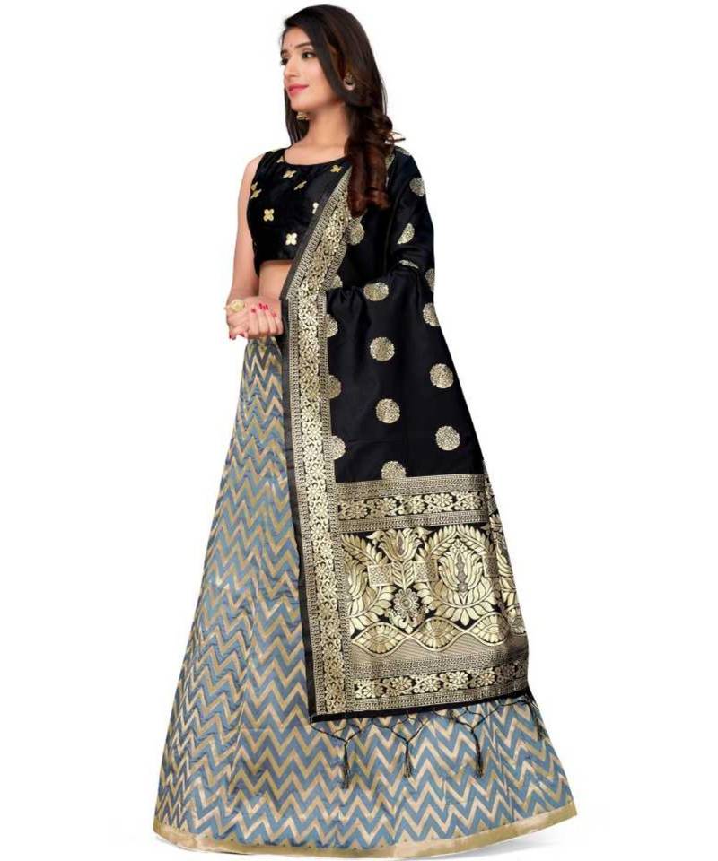 Black Jecard Lengha Anrakali With Blouse