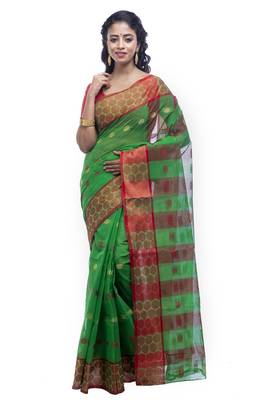 Green woven cotton saree  1