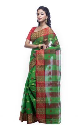 Green woven cotton saree  2