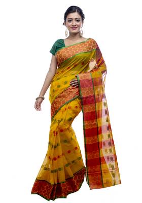 Yellow woven cotton saree  1