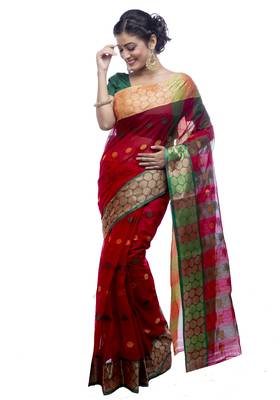 Red woven cotton saree  1