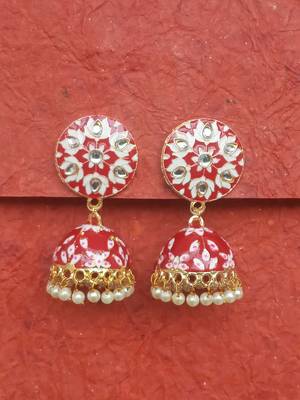 RozMili Meenakeri Hand painted design Red jhumkas 1