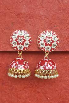 RozMili Meenakeri Hand painted design Red jhumkas