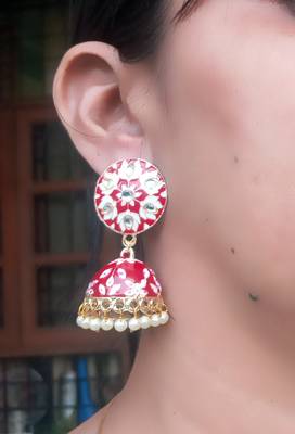 RozMili Meenakeri Hand painted design Red jhumkas 2