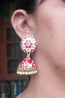 RozMili Meenakeri Hand painted design Red jhumkas