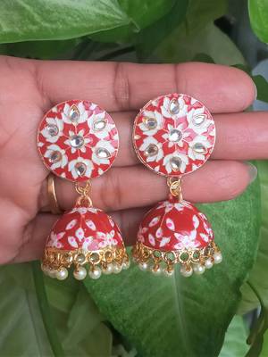 RozMili Meenakeri Hand painted design Red jhumkas 3