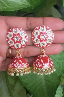 RozMili Meenakeri Hand painted design Red jhumkas