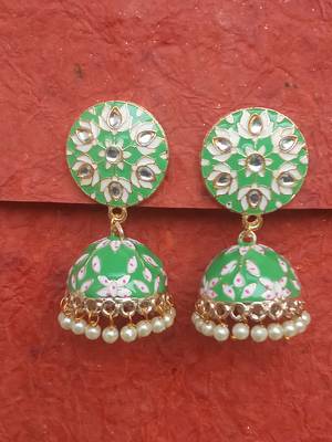 RozMili Meenakeri Hand painted Design Green jhumkas 1
