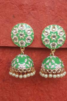 RozMili Meenakeri Hand painted Design Green jhumkas