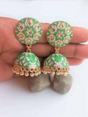 RozMili Meenakeri Hand painted Design Green jhumkas 2