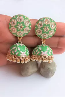 RozMili Meenakeri Hand painted Design Green jhumkas