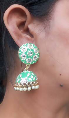 RozMili Meenakeri Hand painted Design Green jhumkas 3