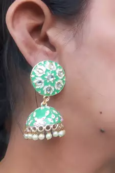 RozMili Meenakeri Hand painted Design Green jhumkas