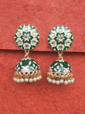 RozMili Meenakeri Design Hand painted Green jhumkas 1