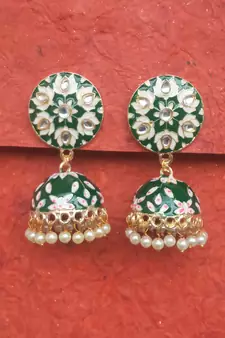 RozMili Meenakeri Design Hand painted Green jhumkas