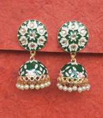 RozMili Meenakeri Design Hand painted Green jhumkas