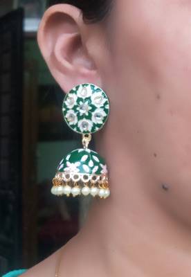 RozMili Meenakeri Design Hand painted Green jhumkas 2