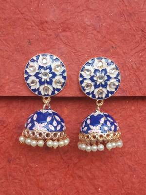 RozMili Meenakeri Hand painted design Blue jhumkas 1