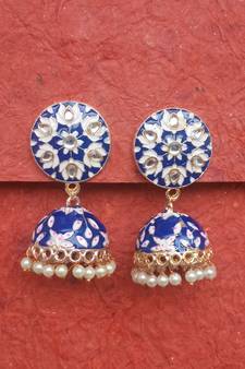 RozMili Meenakeri Hand painted design Blue jhumkas