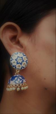 RozMili Meenakeri Hand painted design Blue jhumkas 2