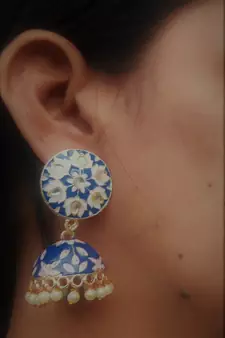 RozMili Meenakeri Hand painted design Blue jhumkas