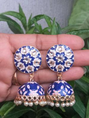 RozMili Meenakeri Hand painted design Blue jhumkas 3