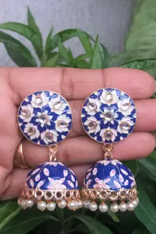 RozMili Meenakeri Hand painted design Blue jhumkas