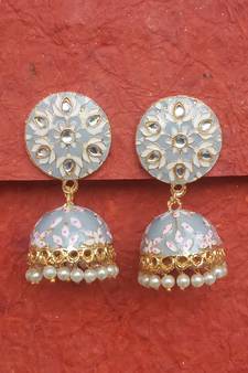RozMili Meenakeri design Hand painted Grey jhumkas