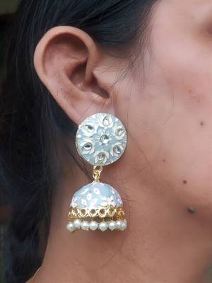 RozMili Meenakeri design Hand painted Grey jhumkas 2