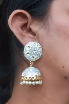 RozMili Meenakeri design Hand painted Grey jhumkas