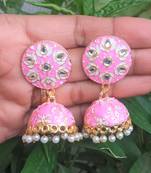 RozMili Meenakeri Hand Painted Design Pink jhumkas